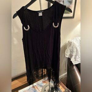 VENUS Black Fringe Tank Top